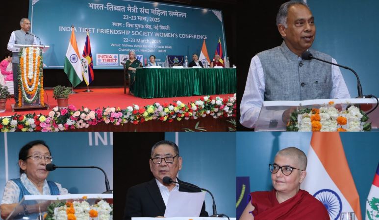 印度前大使迪利普-辛哈，於2025年3月22日在印度西藏友好協會婦女大會開幕式上致詞。（图片：CTA）